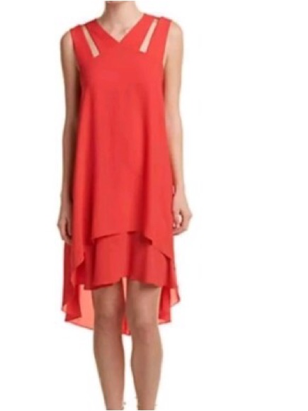 Bcbgmaxazria Red Sleeveless Layered High-Low Dress